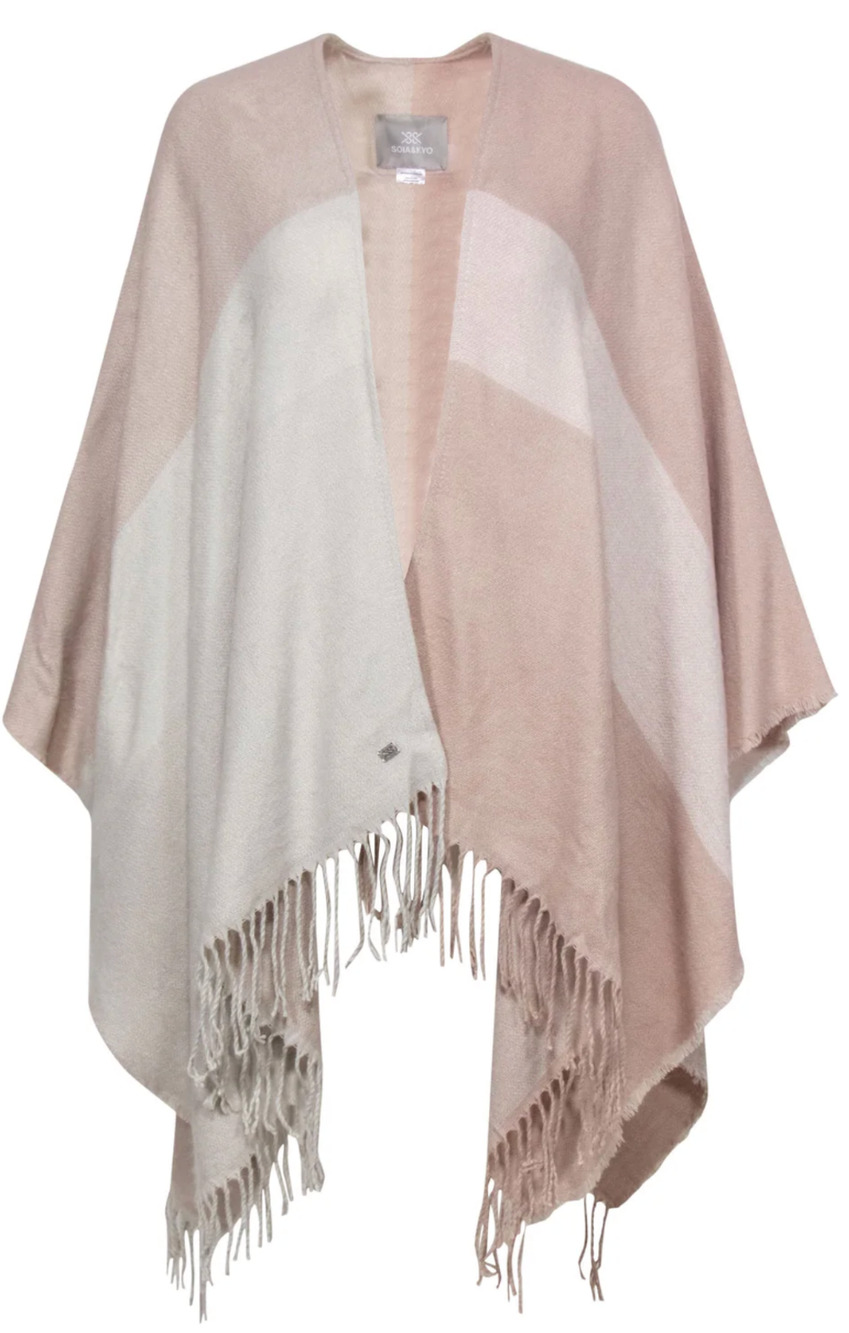 NWT Soia & Kyo Light Pink & Cream Colorblocked Open Poncho Scarf OS